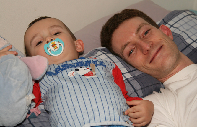 Nathan and Jake in bed